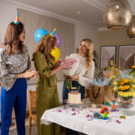 Birthday party with flowers and gifts